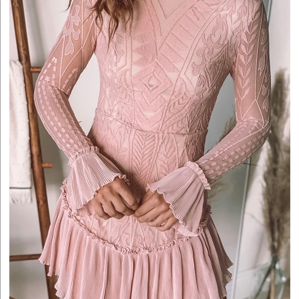 Pink long sleeve lace dress